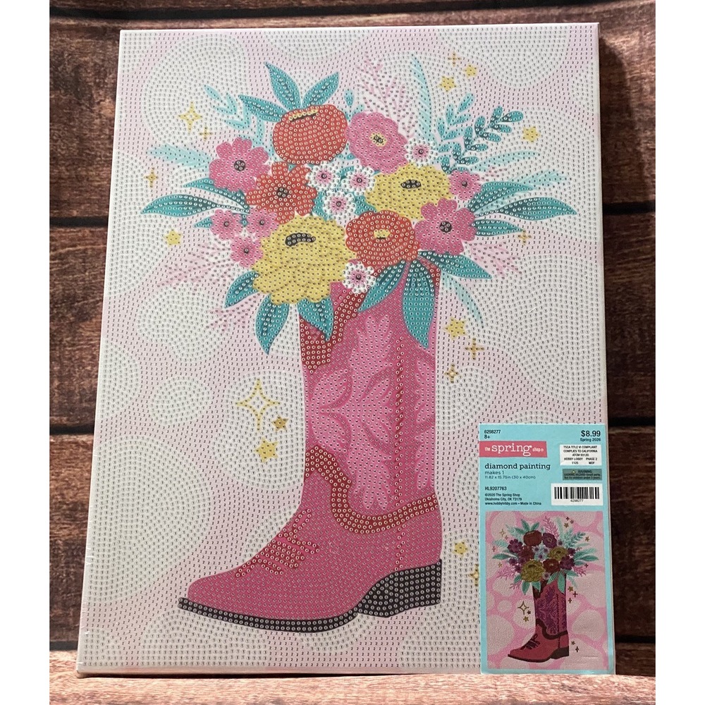 Flowers & Cowgirl Boots Diamond Painting Kit Hobby Lobby New